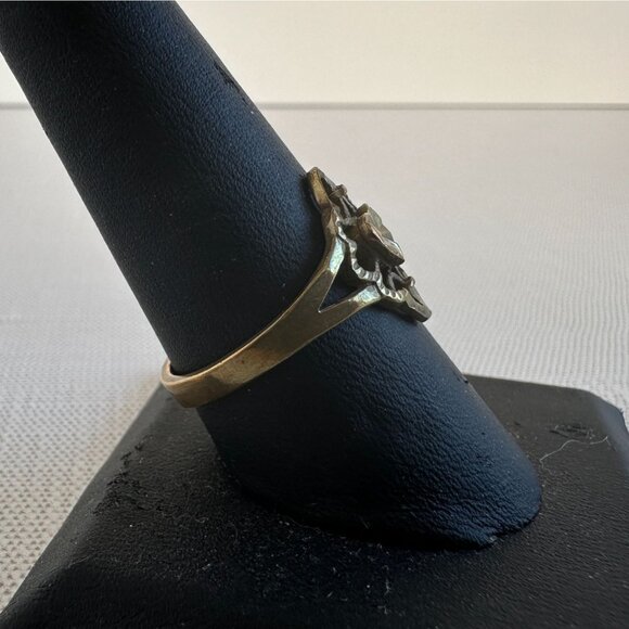 Vintage Brass Heart Ring, Gothic Filigree Statement Ring - Picture 3 of 8